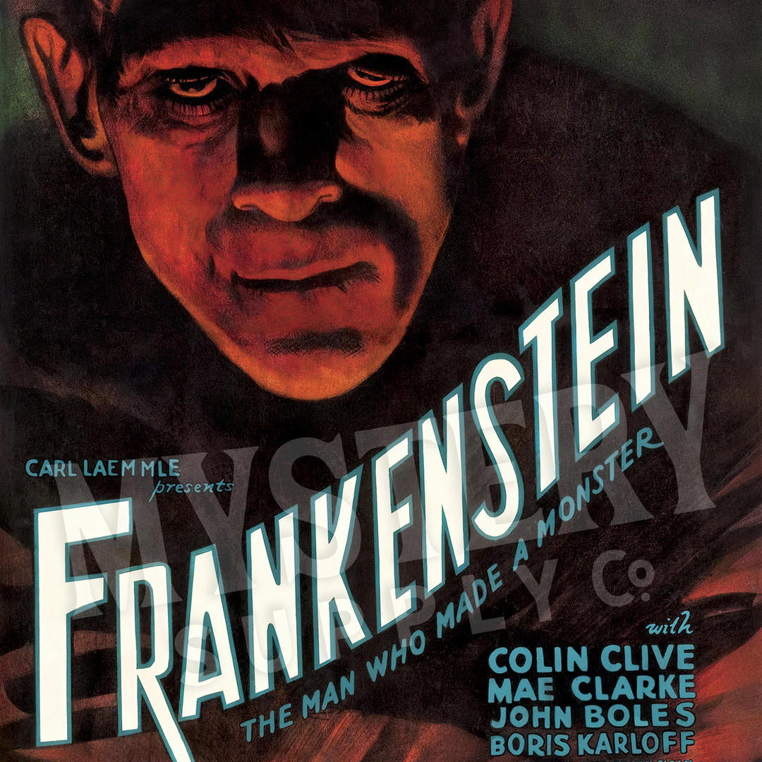 Frankenstein 1931 vintage Boris Karloff horror monster movie poster reproduction from Mystery Supply Co. @mysterysupplyco