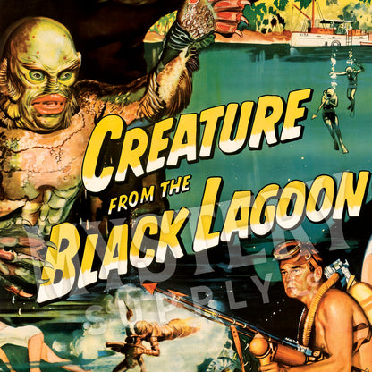 Creature from the Black Lagoon 1954 vintage horror monster gill man movie poster reproduction from Mystery Supply Co. @mysterysupplyco