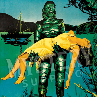 Creature from the Black Lagoon 1954 vintage Spanish Gill Man horror monster movie poster reproduction from Mystery Supply Co. @mysterysupplyco