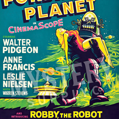 Forbidden Planet 1956 vintage science fiction space robot movie poster reproduction from Mystery Supply Co. @mysterysupplyco