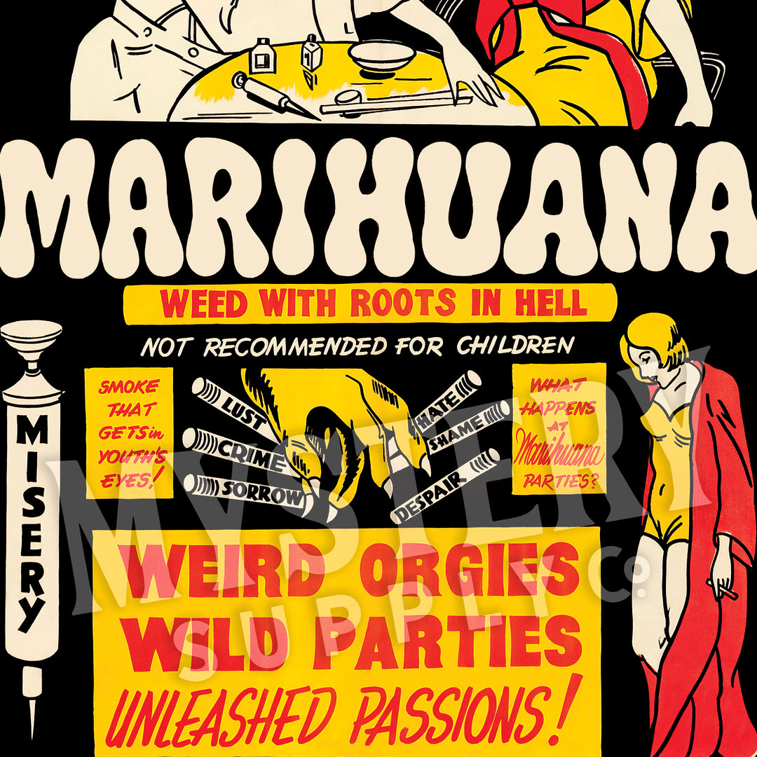 Marihuana 1936 vintage marijuana reefer weed cannabis exploitation movie poster reproduction from Mystery Supply Co. @mysterysupplyco