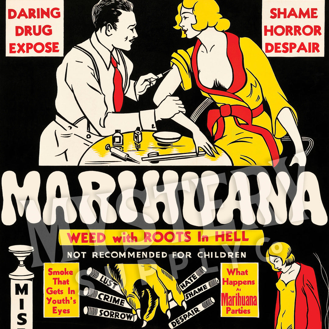 Marihuana 1936 vintage marijuana reefer weed cannabis exploitation movie poster reproduction from Mystery Supply Co. @mysterysupplyco