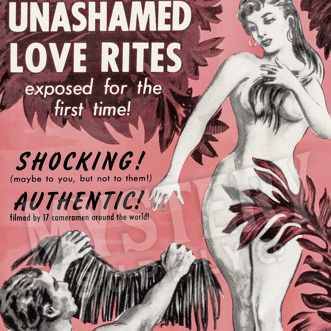 The Mating Urge 1959 vintage nude exploitation jungle movie poster reproduction from Mystery Supply Co. @mysterysupplyco