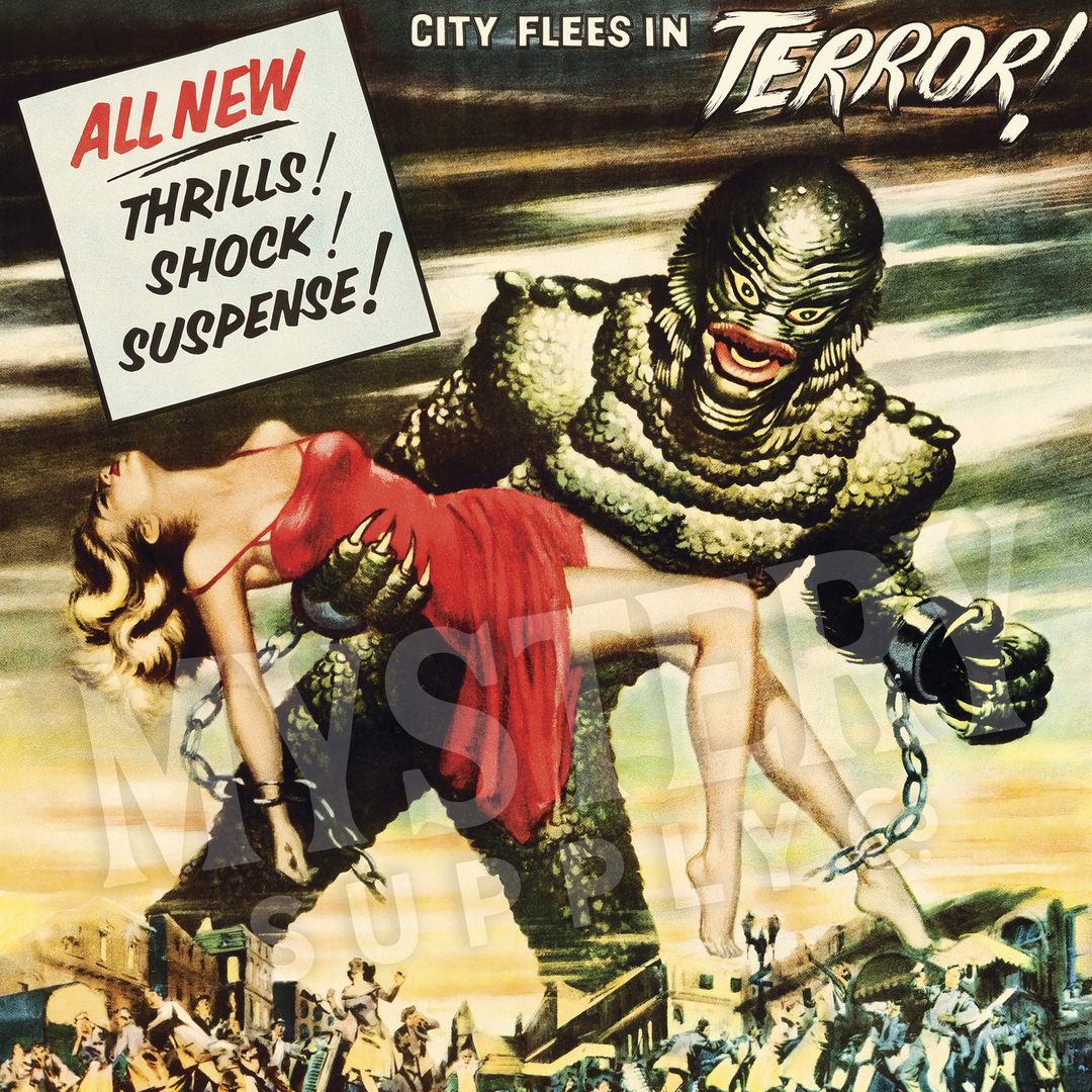 Revenge of the Creature 1955 vintage horror black lagoon gill man monster movie poster reproduction from Mystery Supply Co. @mysterysupplyco