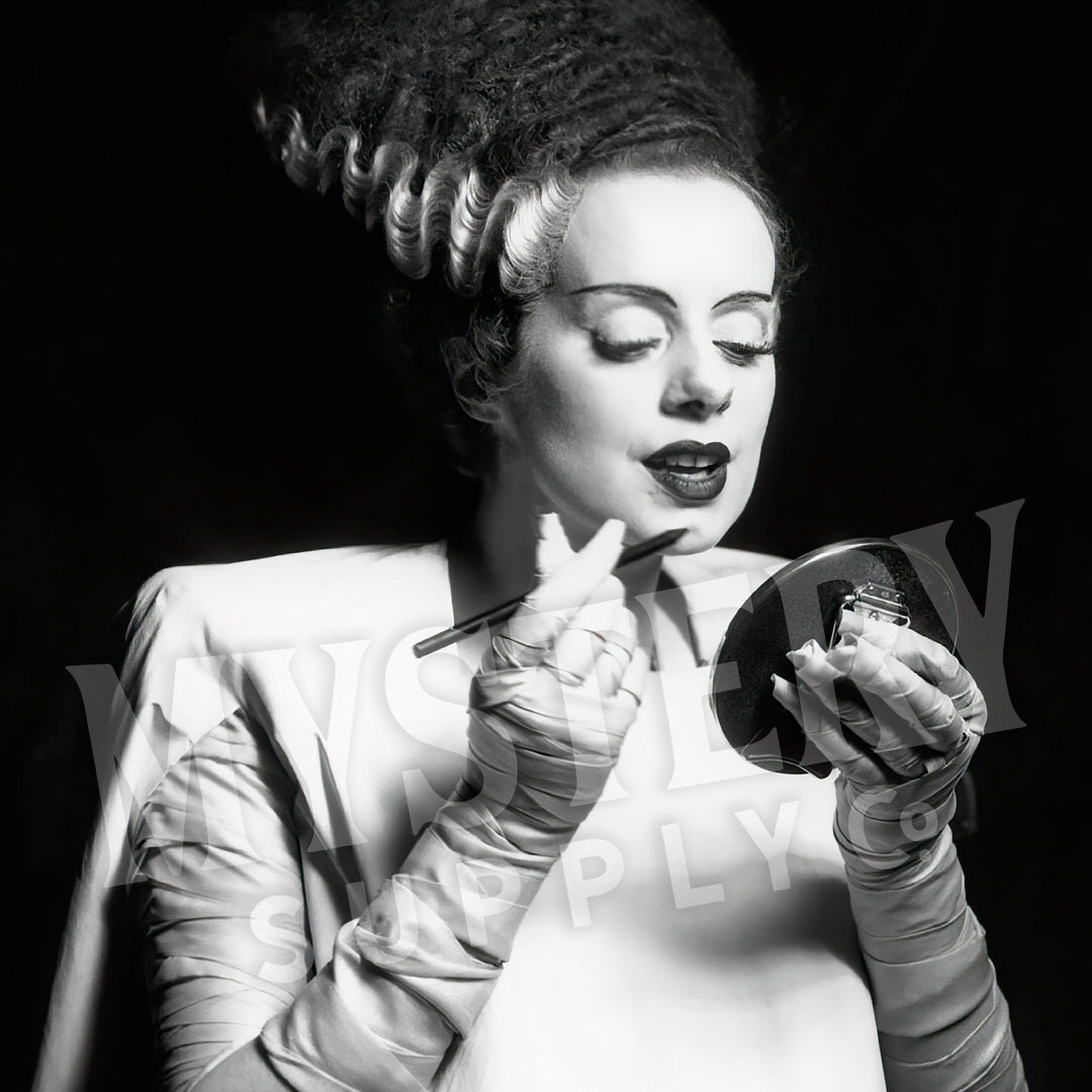 Bride of Frankenstein 1935 Vintage Horror Movie Monster Black and White Makeup Lipstick Behind the Scenes Photo reproduction from Mystery Supply Co. @mysterysupplyco