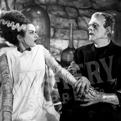 Bride of Frankenstein 1935 Vintage Horror Movie Monster Couple Black and White Photo reproduction from Mystery Supply Co. @mysterysupplyco