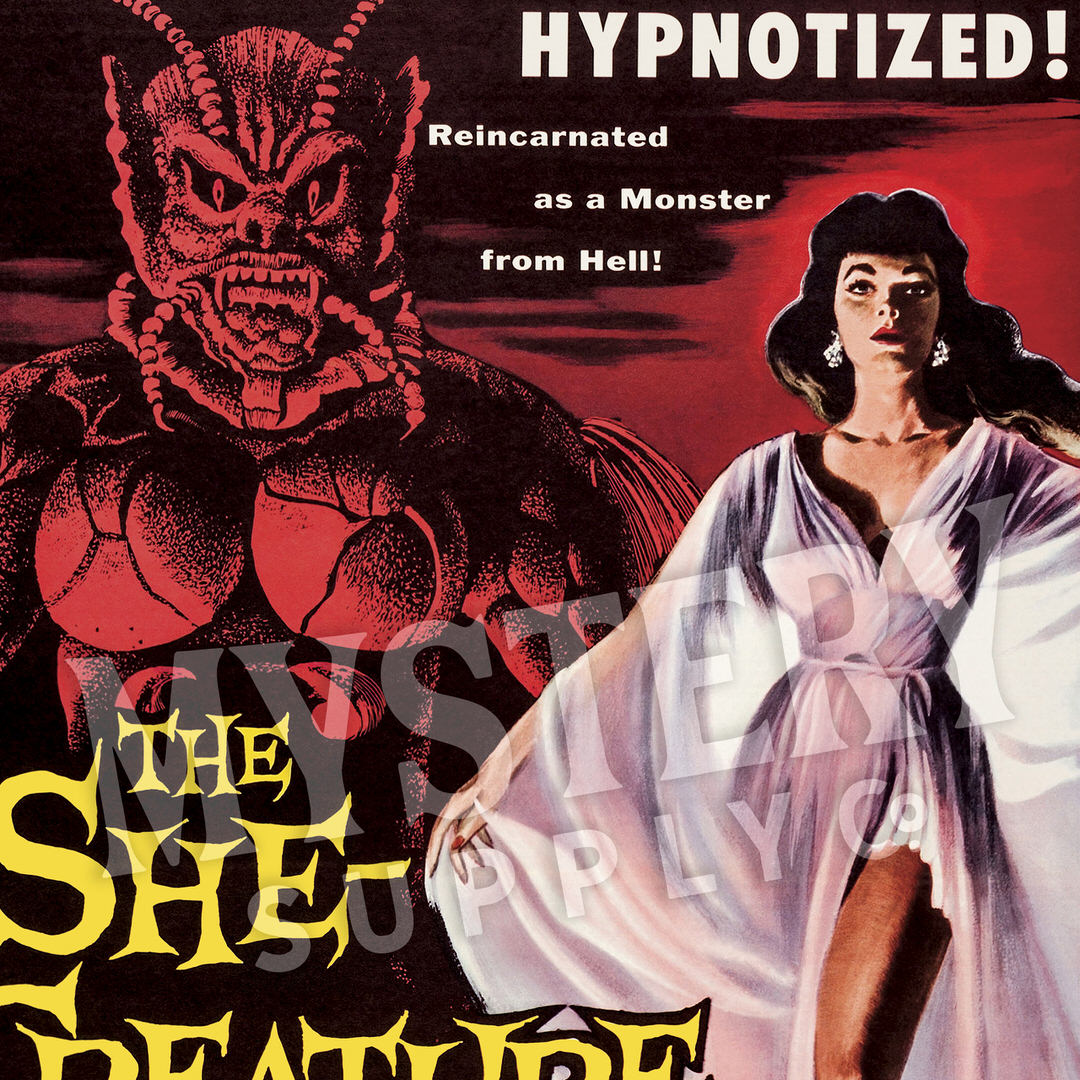 The She-Creature 1956 vintage horror demon monster movie poster reproduction from Mystery Supply Co. @mysterysupplyco