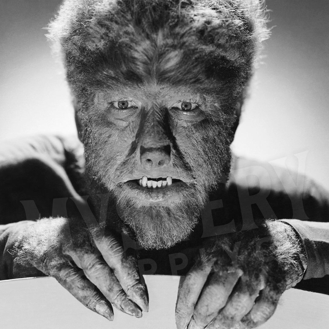 The Wolf Man 1941 Vintage Horror Movie Monster Lon Chaney Jr. Werewolf fangs and claws Black and White photo reproduction from Mystery Supply Co. @mysterysupplyco