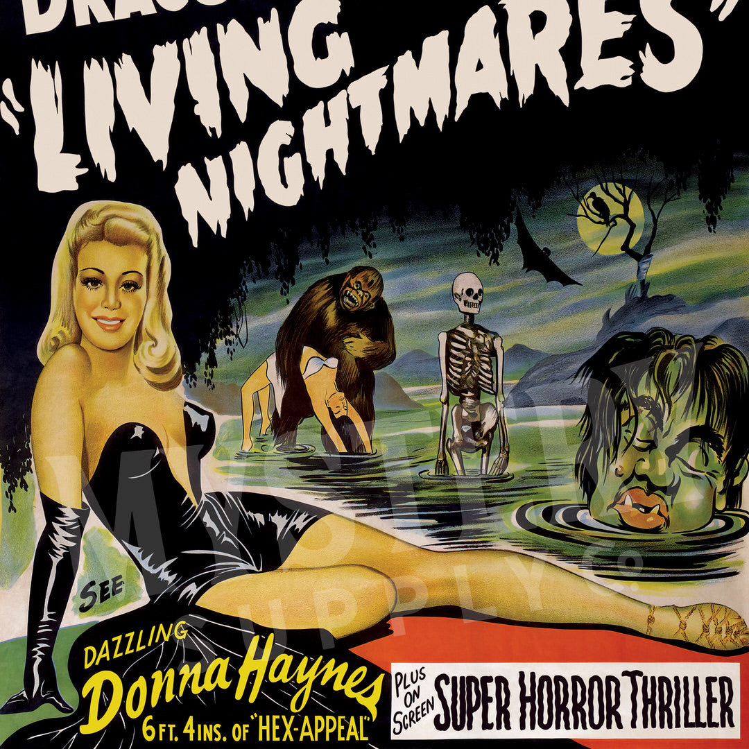 Dr. Dracula's Living Nightmares 1950s vintage horror monster spook show poster reproduction from Mystery Supply Co. @mysterysupplyco
