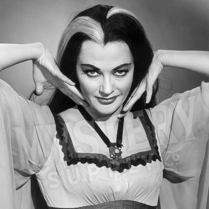 Lily Munster Yvonne De Carlo 1960s Vintage The Munsters Vampire Horror Monster Beauty Black and White Photo reproduction from Mystery Supply Co. @mysterysupplyco