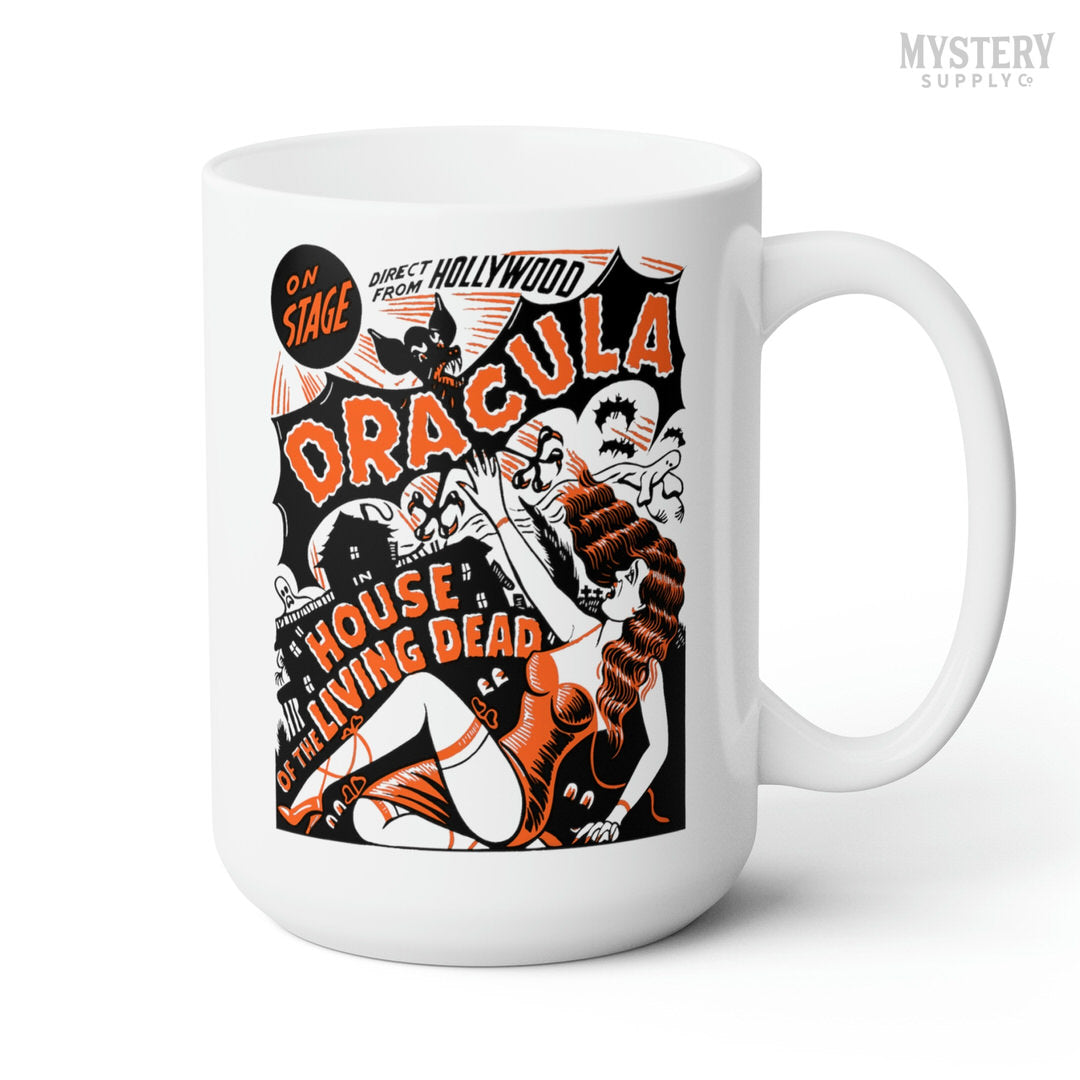 Dracula House of the Living Dead 15oz white ceramic horror vampire bat coffee mug from Mystery Supply Co. @mysterysupplyco