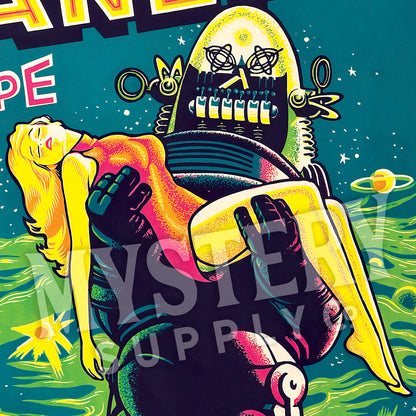 Forbidden Planet 1956 vintage science fiction space robot movie poster reproduction from Mystery Supply Co. @mysterysupplyco