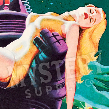 Forbidden Planet 1956 vintage science fiction robot UFO flying saucer space movie poster reproduction from Mystery Supply Co. @mysterysupplyco