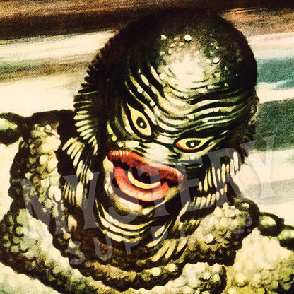 Revenge of the Creature 1955 vintage horror black lagoon gill man monster movie poster reproduction from Mystery Supply Co. @mysterysupplyco