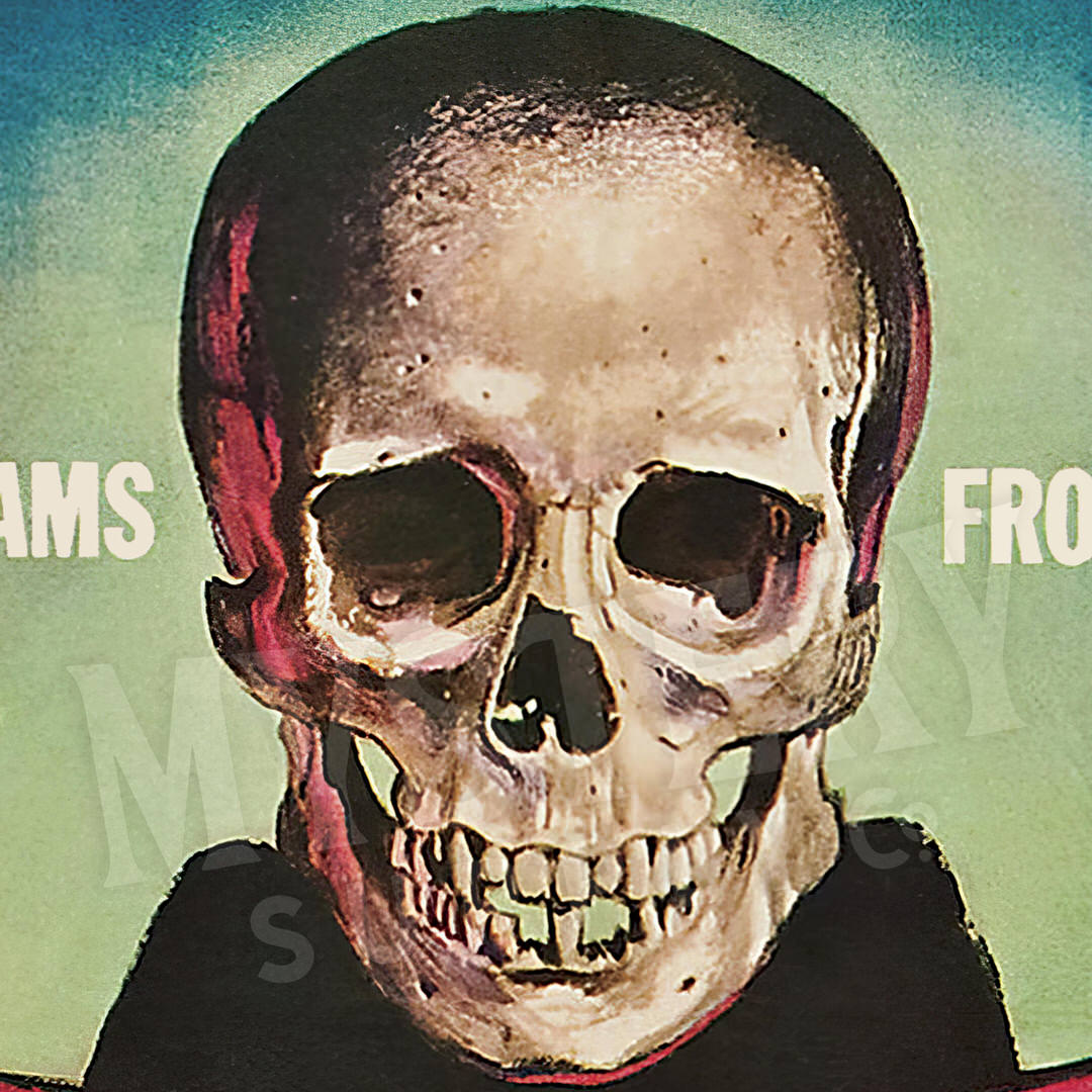 The Undead 1957 vintage horror skull skeleton bats coffin Roger Corman movie poster reproduction from Mystery Supply Co. @mysterysupplyco