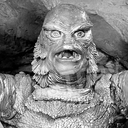Creature from the Black Lagoon 1954 vintage horror monster gill man scary pose black and white photo reproduction from Mystery Supply Co. @mysterysupplyco