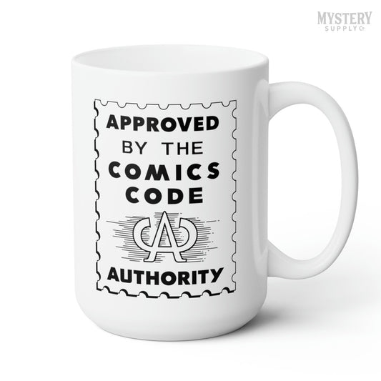 Approved by the Comics Code Authority 15oz white ceramic vintage comic book coffee mug from Mystery Supply Co. @mysterysupplyco