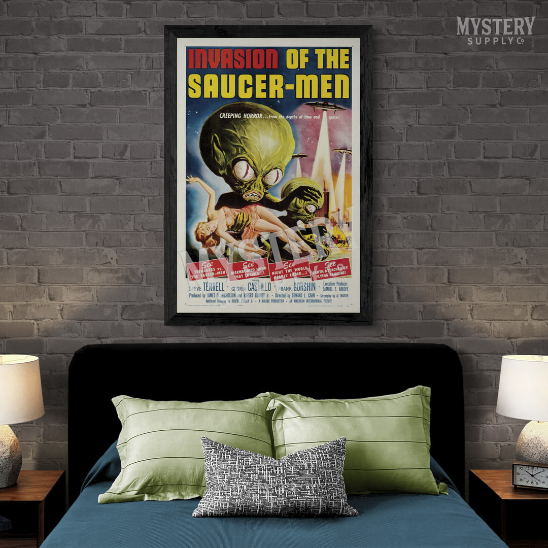 Invasion of the Saucer-Men 1957 vintage science fiction UFO flying saucer alien martian movie poster reproduction from Mystery Supply Co. @mysterysupplyco