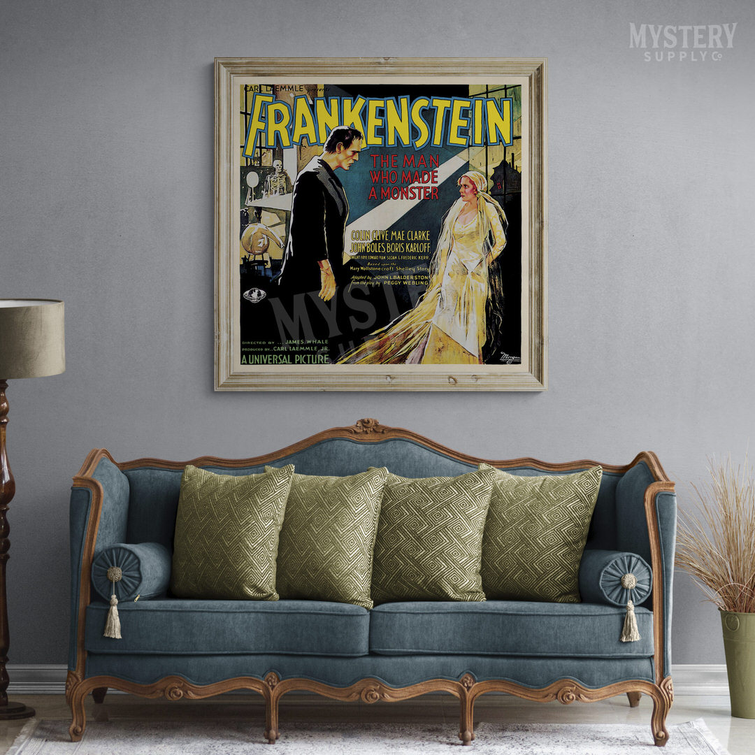 Frankenstein 1931 vintage Boris Karloff horror monster movie poster reproduction from Mystery Supply Co. @mysterysupplyco