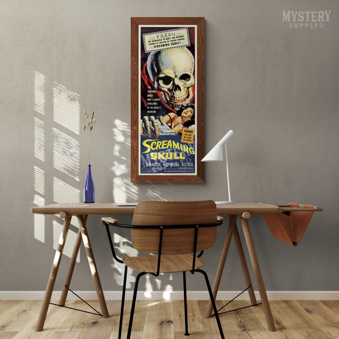 Screaming Skull 1958 vintage horror skull ghost monster movie poster reproduction from Mystery Supply Co. @mysterysupplyco