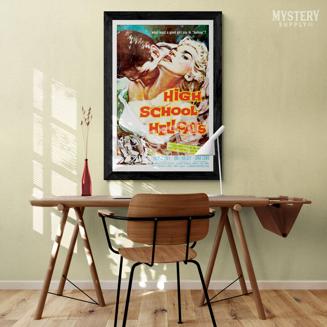 High School Hellcats 1958 vintage teenage crime exploitation movie poster reproduction from Mystery Supply Co. @mysterysupplyco