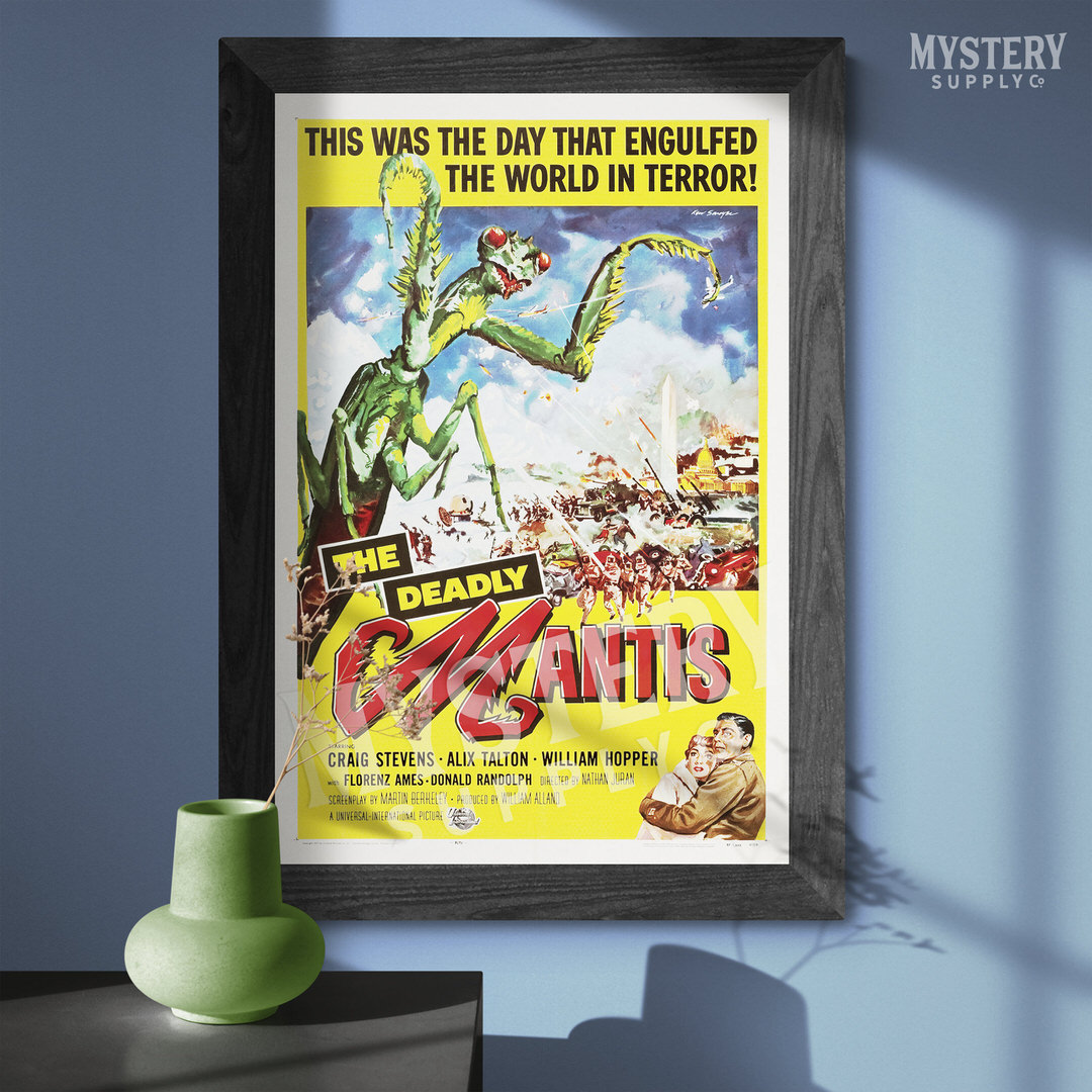 The Deadly Mantis 1957 vintage science fiction horror monster movie poster reproduction from Mystery Supply Co. @mysterysupplyco