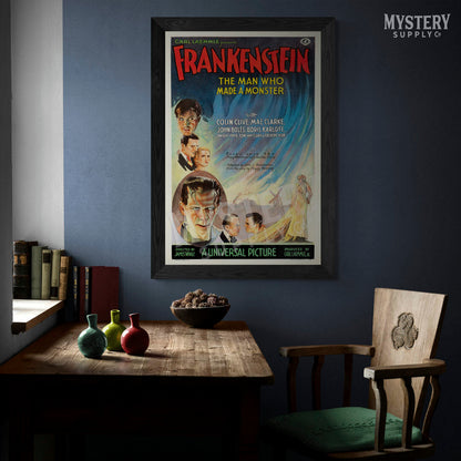 Frankenstein 1931 vintage horror monster movie poster reproduction from Mystery Supply Co. @mysterysupplyco