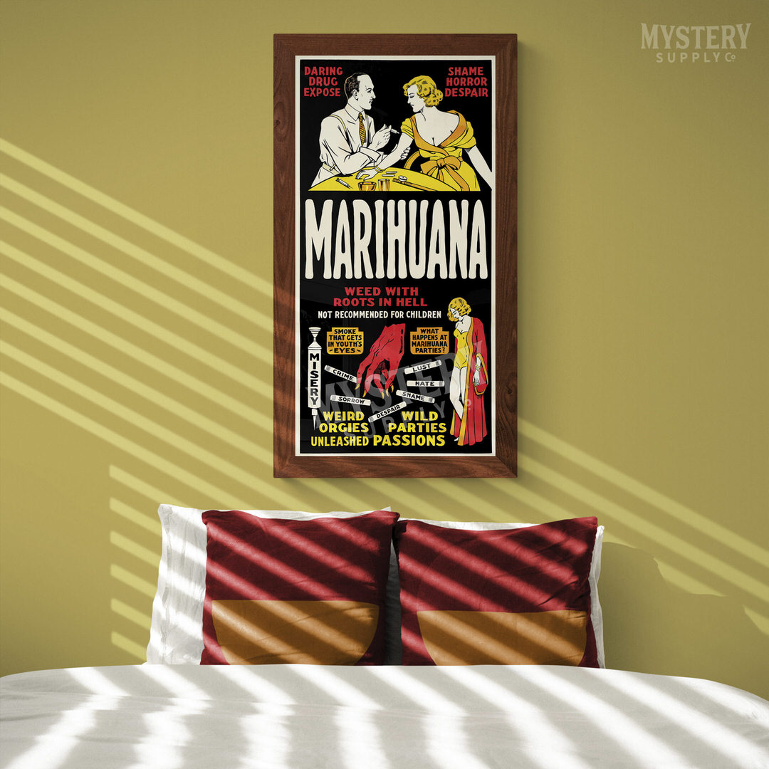 Marihuana 1936 vintage marijuana reefer weed cannabis exploitation movie poster reproduction from Mystery Supply Co. @mysterysupplyco