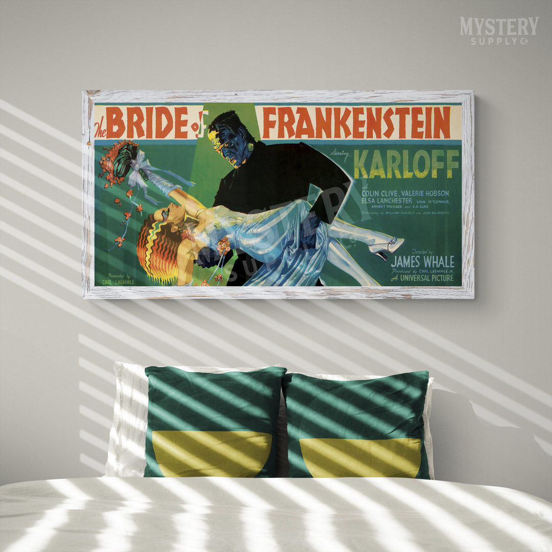 Bride of Frankenstein 1935 vintage promotional illustration horror monster movie poster reproduction from Mystery Supply Co. @mysterysupplyco