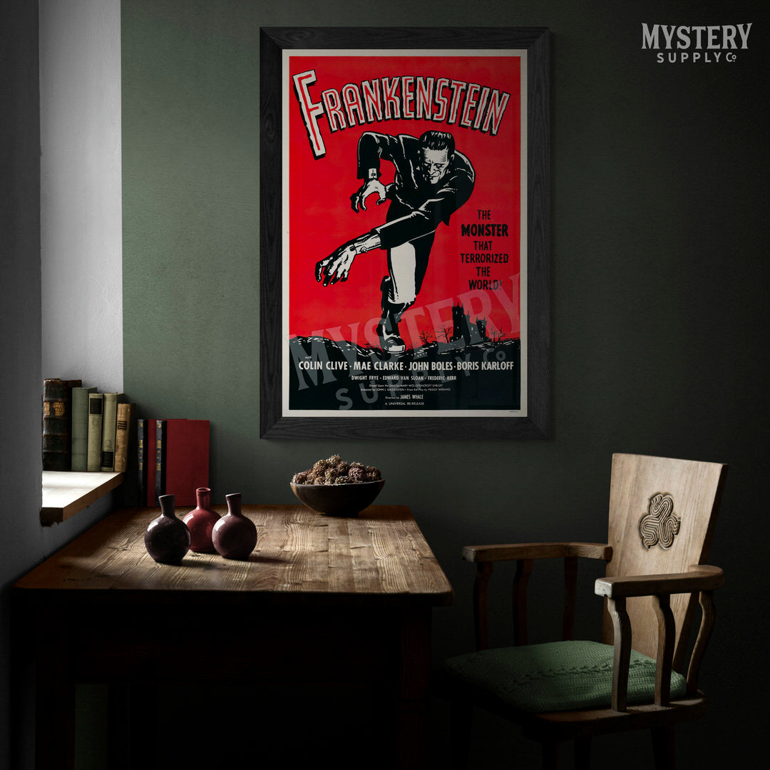 Frankenstein 1960s reissue vintage horror monster movie poster reproduction from Mystery Supply Co. @mysterysupplyco