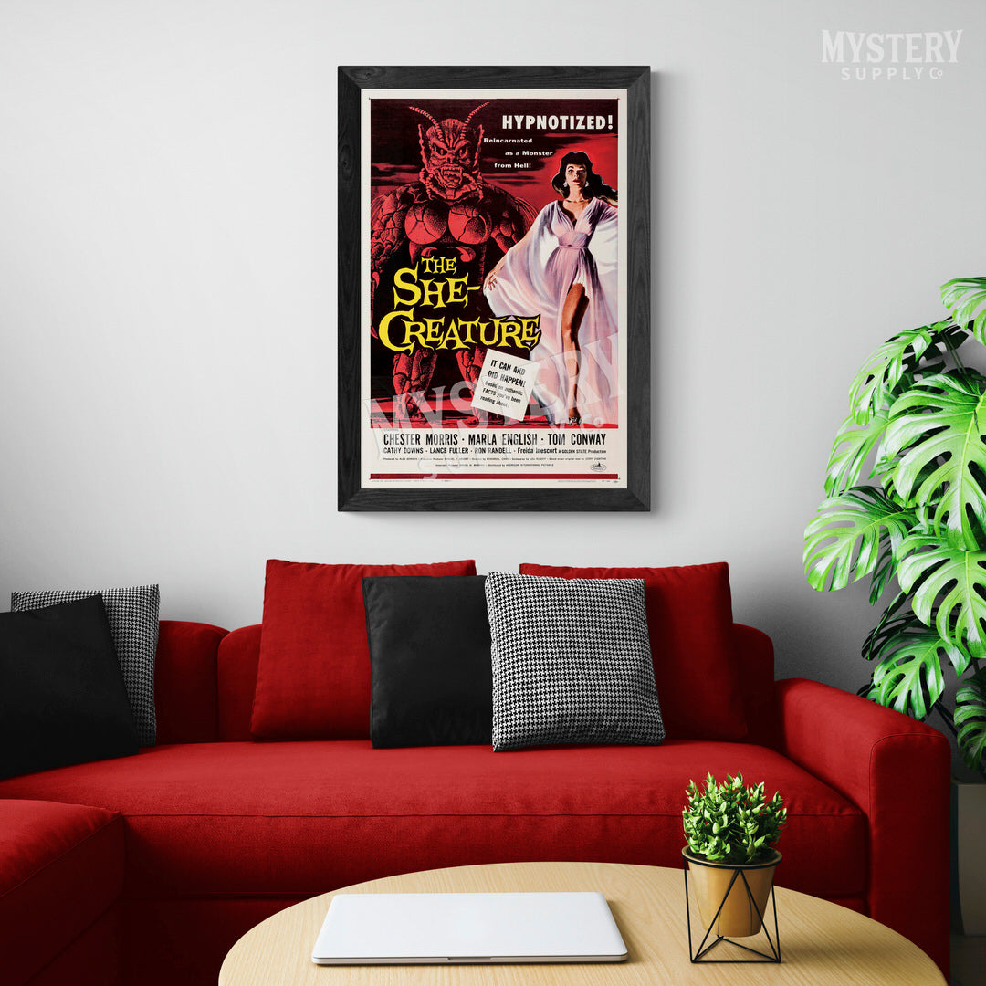The She-Creature 1956 vintage horror demon monster movie poster reproduction from Mystery Supply Co. @mysterysupplyco