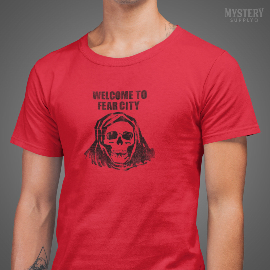 Welcome to Fear City 1970s NYC New York City crime skull Mens Womens Unisex T Shirt from Mystery Supply Co. @mysterysupplyco