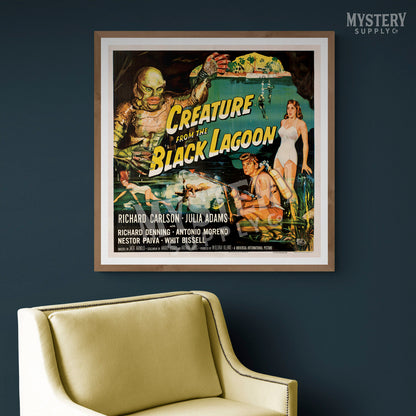 Creature from the Black Lagoon 1954 vintage horror monster gill man movie poster reproduction from Mystery Supply Co. @mysterysupplyco