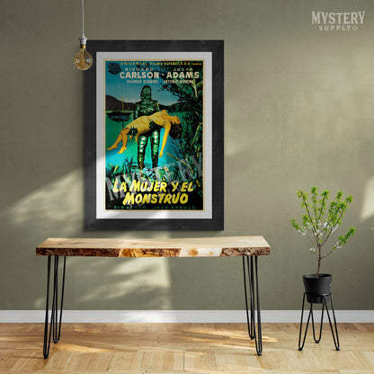 Creature from the Black Lagoon 1954 vintage Spanish Gill Man horror monster movie poster reproduction from Mystery Supply Co. @mysterysupplyco