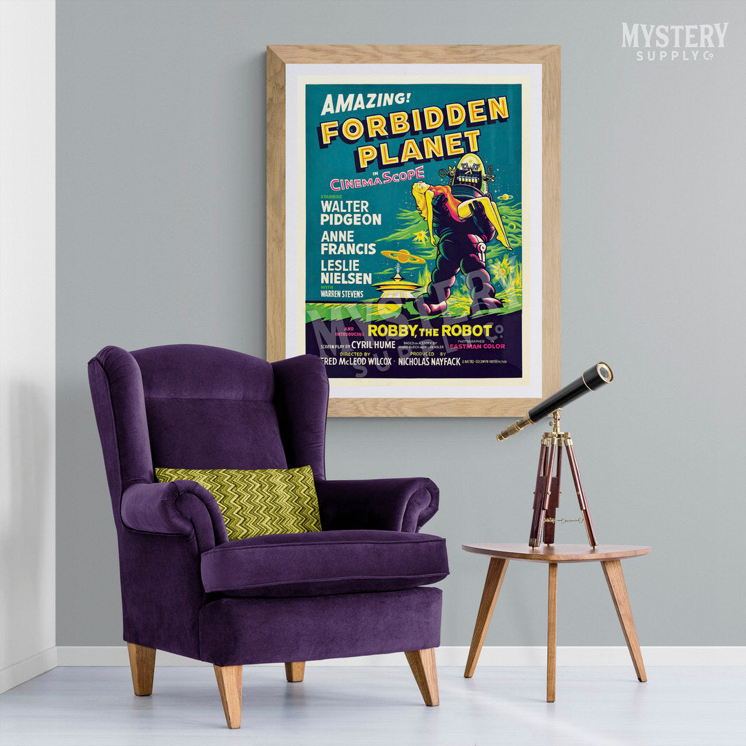 Forbidden Planet 1956 vintage science fiction space robot movie poster reproduction from Mystery Supply Co. @mysterysupplyco