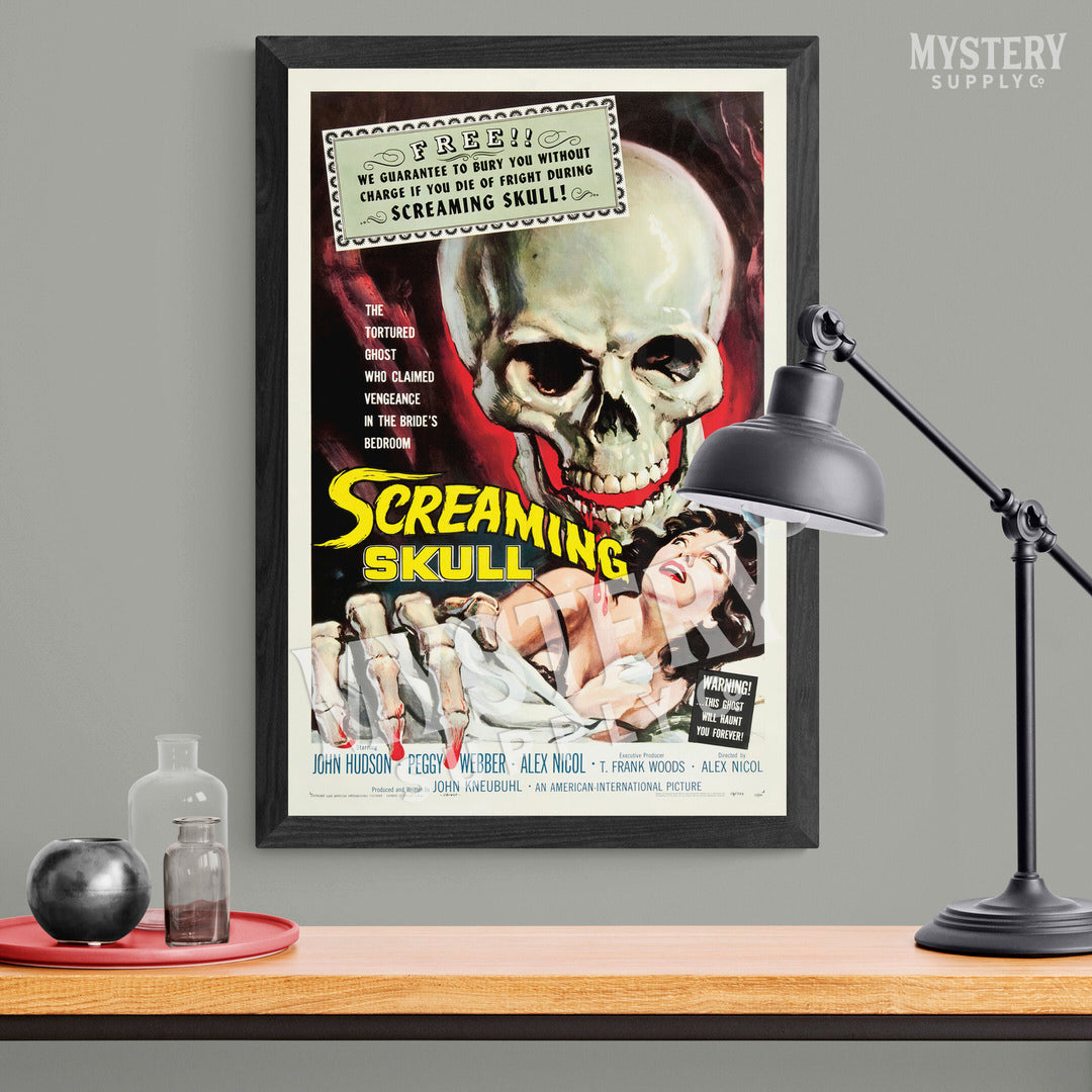 Screaming Skull 1958 vintage horror ghost skull monster movie poster reproduction from Mystery Supply Co. @mysterysupplyco