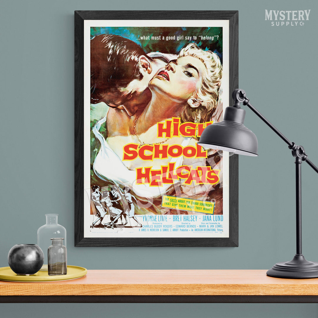 High School Hellcats 1958 vintage teenage crime exploitation movie poster reproduction from Mystery Supply Co. @mysterysupplyco