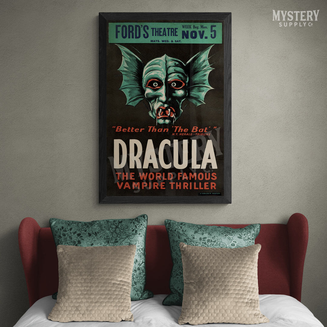 Dracula 1928 vintage horror vampire monster movie poster reproduction from Mystery Supply Co. @mysterysupplyco