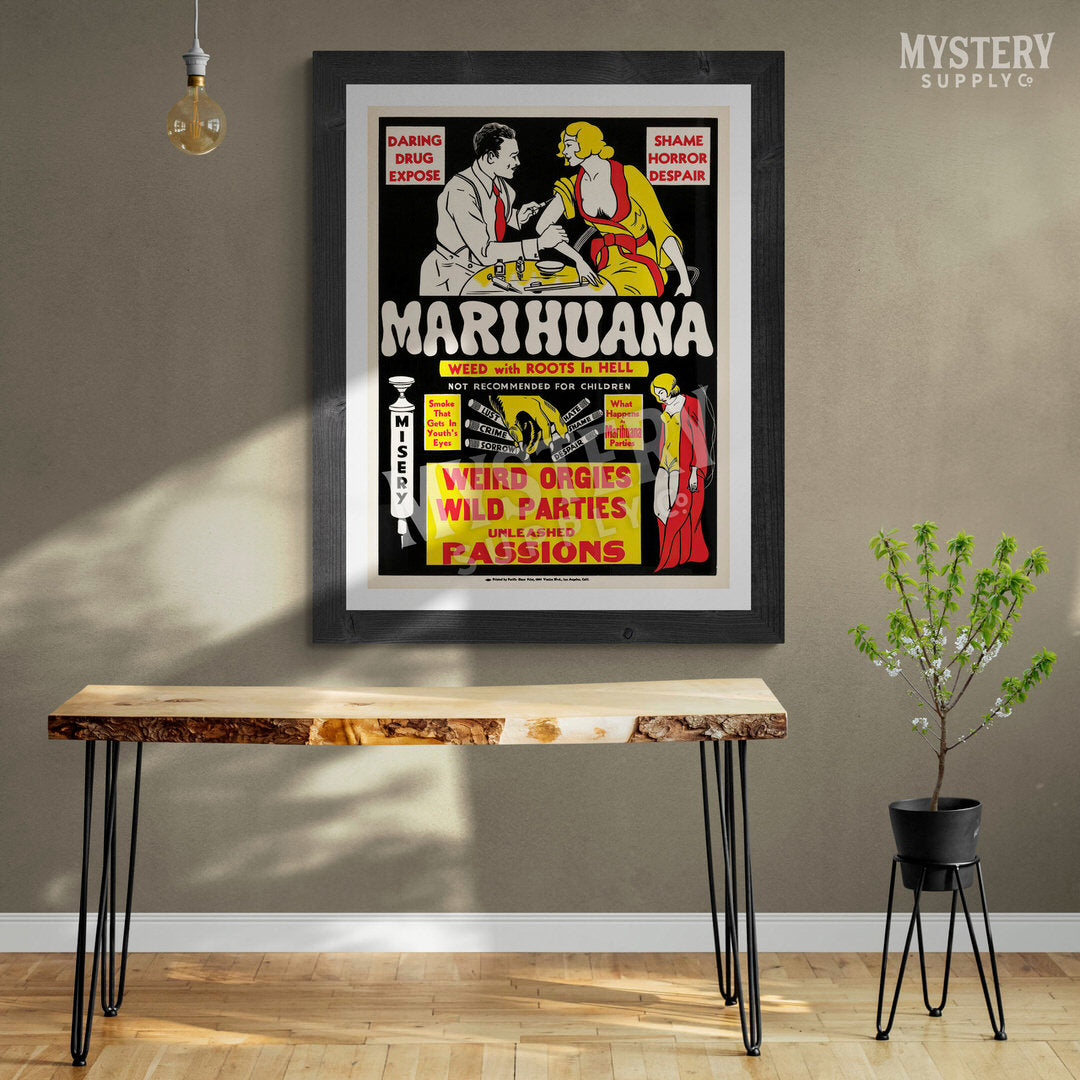 Marihuana 1936 vintage marijuana reefer weed cannabis exploitation movie poster reproduction from Mystery Supply Co. @mysterysupplyco