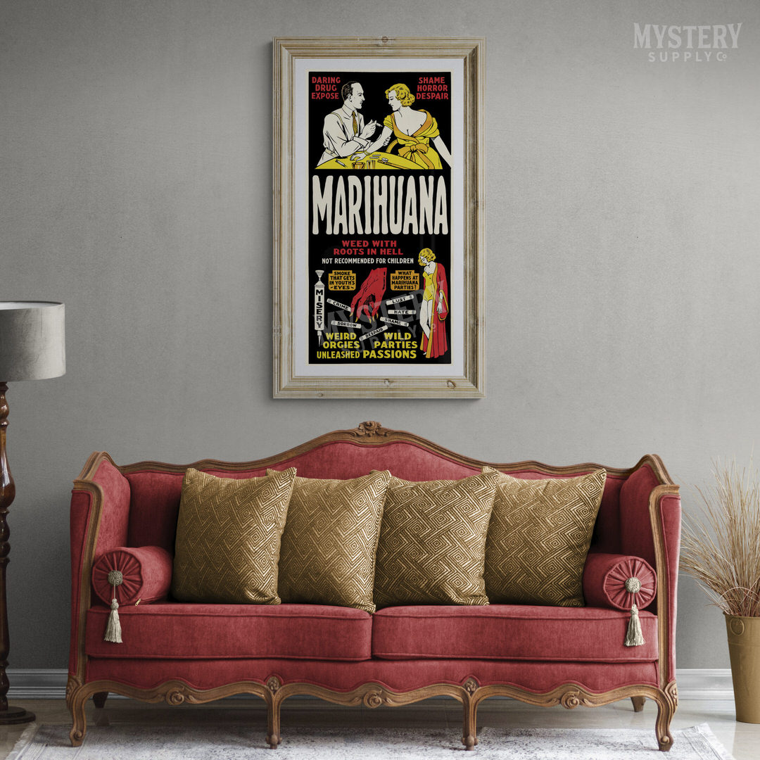 Marihuana 1936 vintage marijuana reefer weed cannabis exploitation movie poster reproduction from Mystery Supply Co. @mysterysupplyco