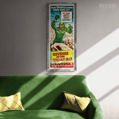 Revenge of the Creature 1955 vintage horror black lagoon gill man monster movie poster reproduction from Mystery Supply Co. @mysterysupplyco