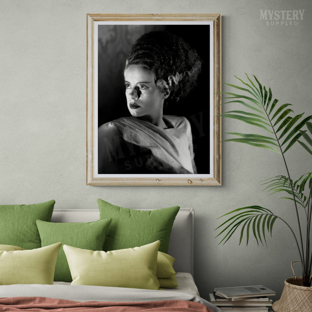 Bride of Frankenstein 1935 Vintage Horror Movie Monster Black and White Dramatic Photo reproduction from Mystery Supply Co. @mysterysupplyco