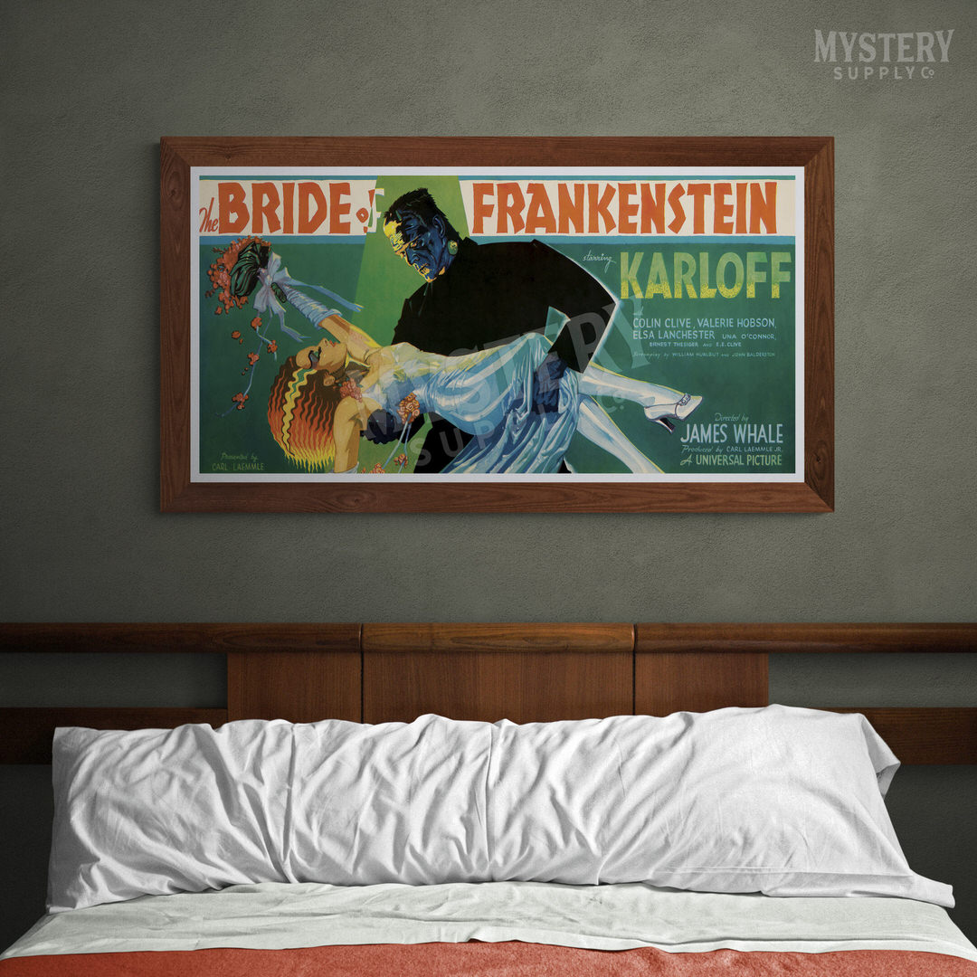 Bride of Frankenstein 1935 vintage promotional illustration horror monster movie poster reproduction from Mystery Supply Co. @mysterysupplyco