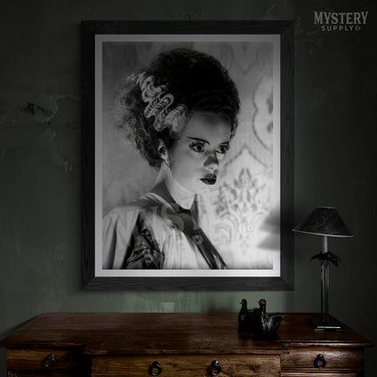 Bride of Frankenstein 1935 Vintage Horror Movie Monster Black and White Dramatic Photo reproduction from Mystery Supply Co. @mysterysupplyco