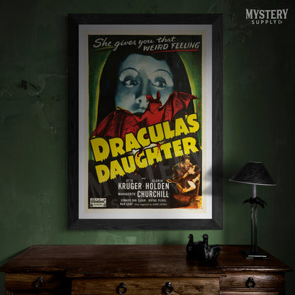 Draculas Daughter 1949 vintage horror vampire bat monster re-release movie poster reproduction from Mystery Supply Co. @mysterysupplyco