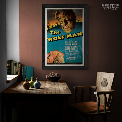 The Wolf Man 1941 vintage Lon Chaney Jr. horror monster werewolf movie poster reproduction from Mystery Supply Co. @mysterysupplyco