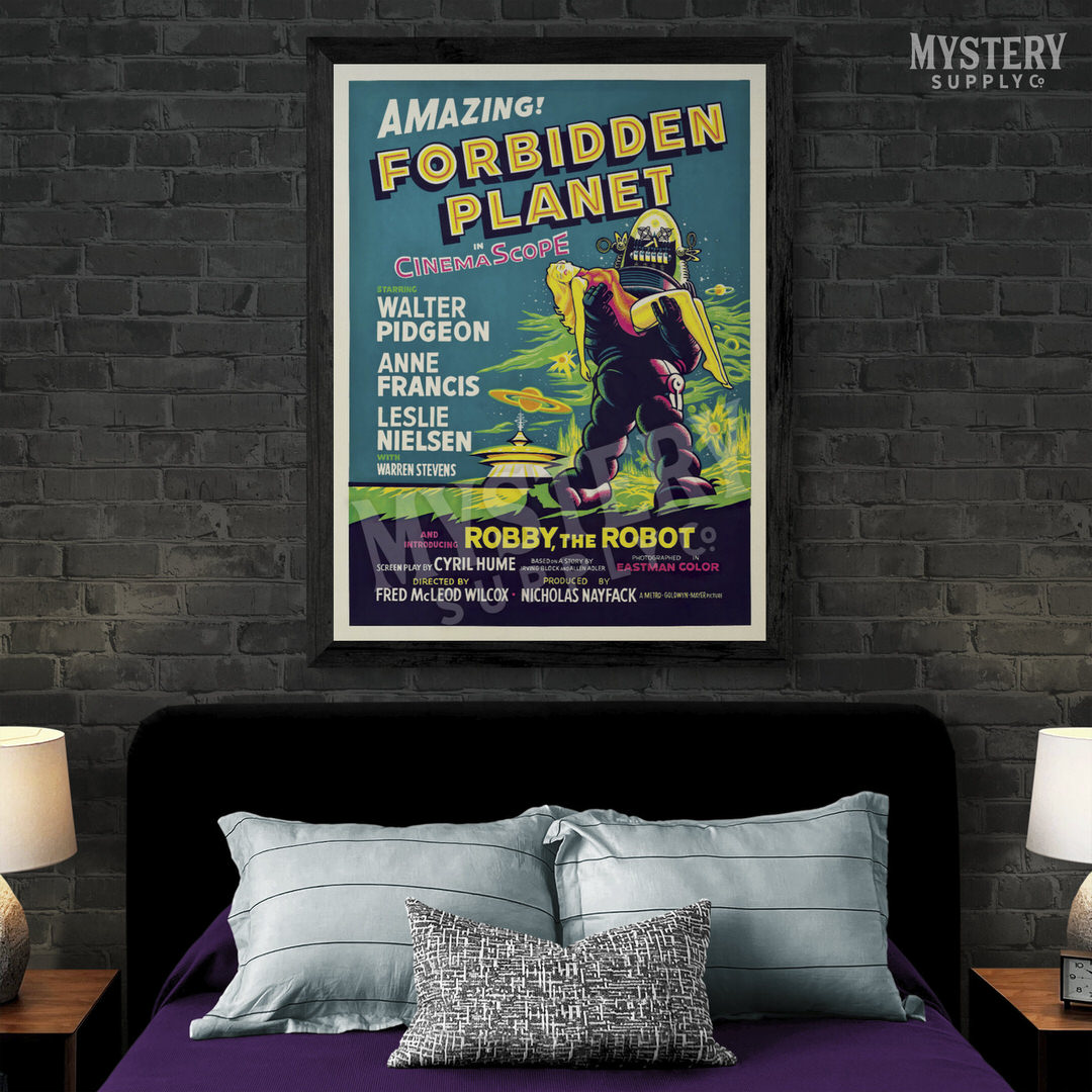 Forbidden Planet 1956 vintage science fiction space robot movie poster reproduction from Mystery Supply Co. @mysterysupplyco