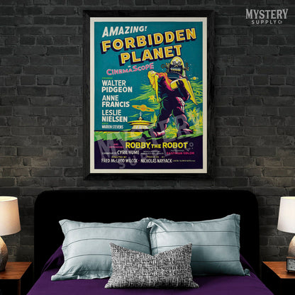 Forbidden Planet 1956 vintage science fiction space robot movie poster reproduction from Mystery Supply Co. @mysterysupplyco