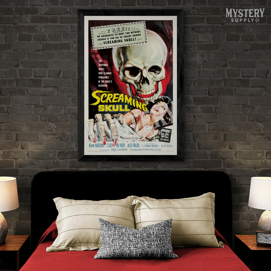 Screaming Skull 1958 vintage horror ghost skull monster movie poster reproduction from Mystery Supply Co. @mysterysupplyco