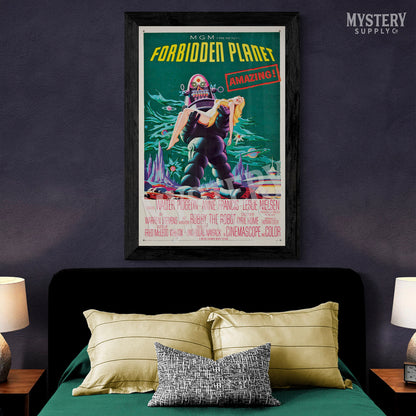 Forbidden Planet 1956 vintage science fiction robot UFO flying saucer space movie poster reproduction from Mystery Supply Co. @mysterysupplyco